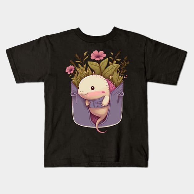 Cute Axolotl in a Pocket Kids T-Shirt by UnrealArtDude